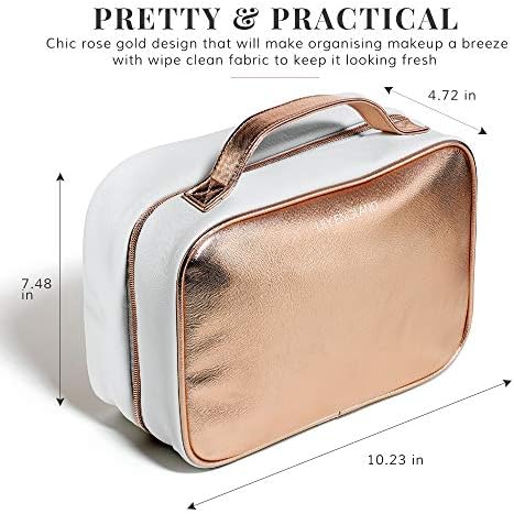 Large Hanging Toiletry Bag Women - Cosmetics Case/ Makeup Organizer with Hook with Clear Compartments by Lily England (Rose Gold) 5 Large Hanging Toiletry Bag Women - Cosmetics Case/ Makeup Organizer with Hook with Clear Compartments by Lily England (Rose Gold)