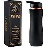 Perilla Home 100% Pure Copper Bottle For Drinking - With Sipper & Lid 25.37 Oz - Ayurvedic Water Bottle Multipurpose Bottle for Gym, Travelling, Outdoors, Indoors Leak Proof (Black)