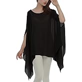 Max Hsuan Women's Loose Solid Sheer Chiffon Caftan Poncho Batwing Tunic Top Blouse Summer Oversized Shirts