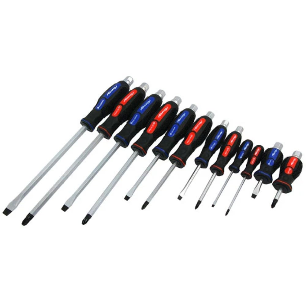 Neilsen CT1427 12pc Pound Thru Screwdriver Set Flat Slotted Pozi Drive Magnetic Tips Tactile Rubber Grips