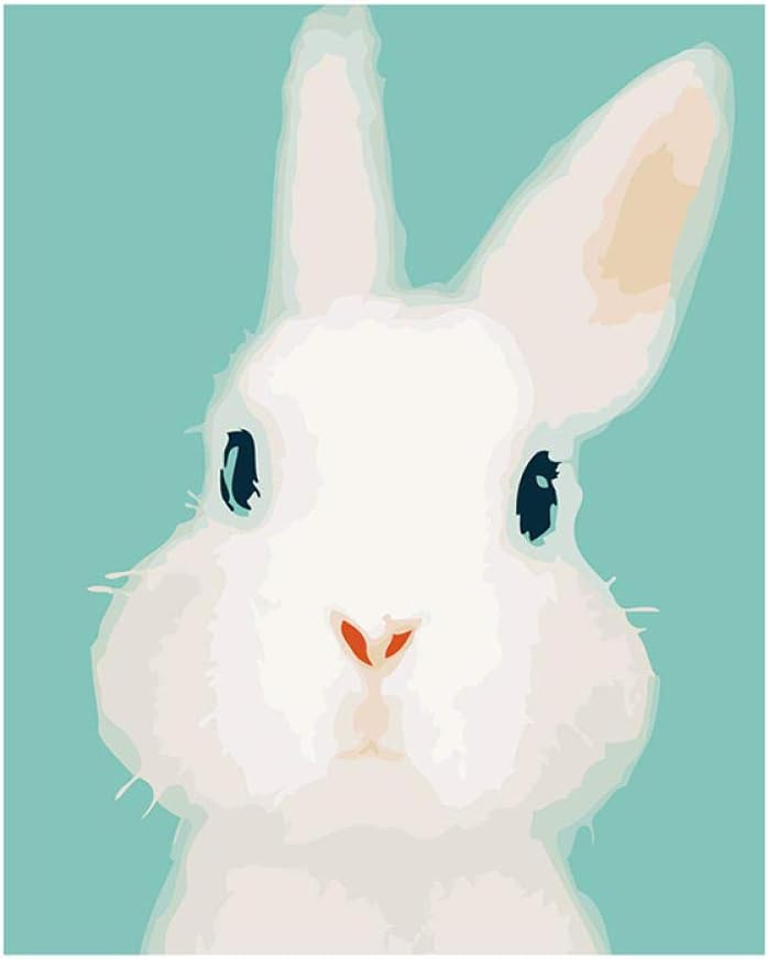 XIHAHAHA Paint By Numbers For Adults And Kids Cute Little White Rabbit Diy Oil Painting By Number Kit Pre-Printed Canvas Art Home Decoration 16*20 Inch (Without Framed)