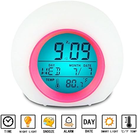 Alarm Clock LED Wake-up Light with Temperature Alarm Clock for Adult Children, Toddlers, Teens, Colourful Light Together With Melodie Natural Music, Send Nature Change 7 Colours of Bright and Warm Color (red)