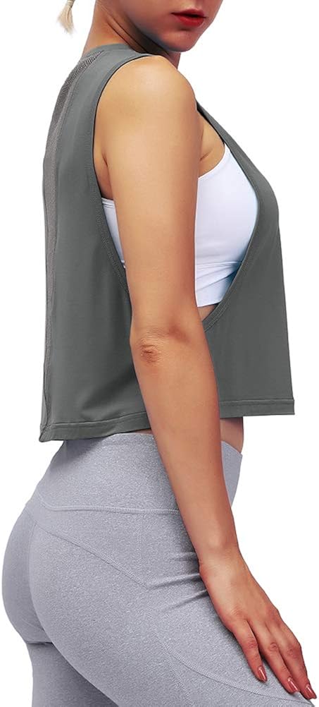 Mippo Cropped Workout Tops for Women Mesh Back Womens Workout Tops Muscle Tank at  Women’s Clothing store
