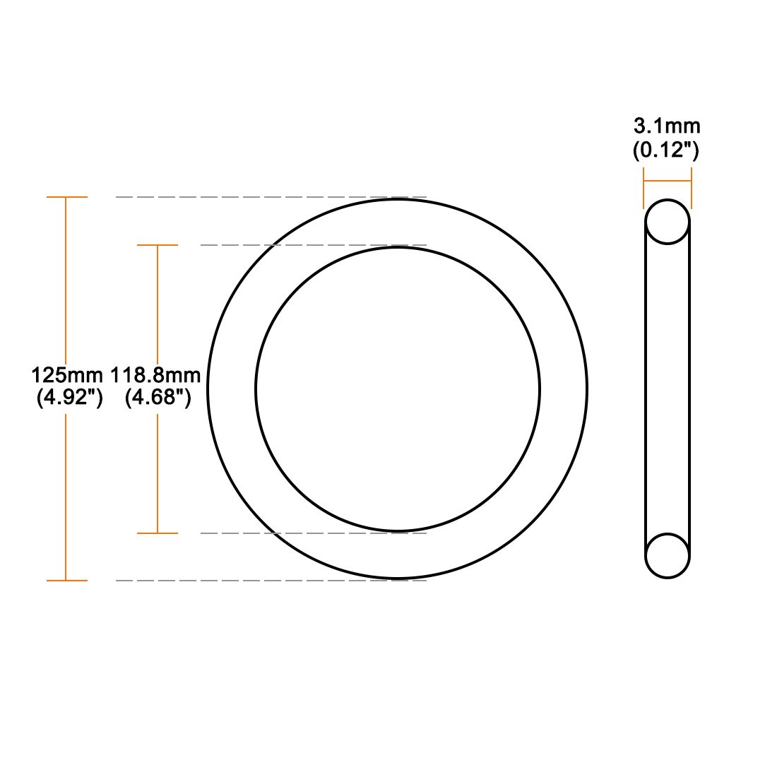 sourcingmap Silicone O-Ring, 125mm OD, 118.8mm ID, 3.1mm Width, VMQ Seal Rings Gasket, Red, 118.8mmx125mmx3.1mm - Image 3