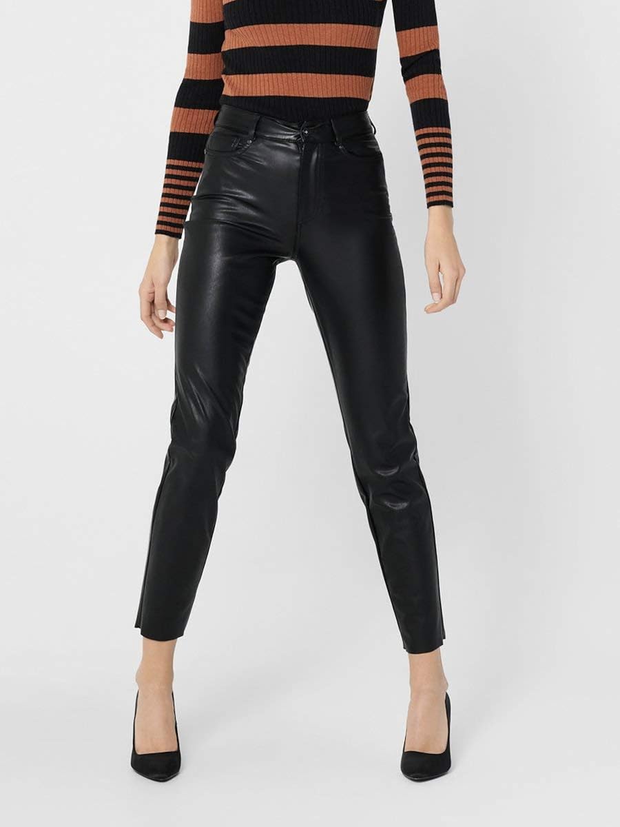 ONLY Women's ONLEMILY HW ST ANK Faux Leather PNT NOOS Trouser, Black, M/34 - Image 4