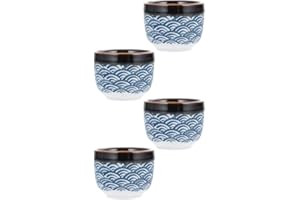 GANAZONO Ceramic Sake Cup Set of 4 Traditional Japanese Sake Glasses Easy to Clean Ideal for Home Use White and Blue Design