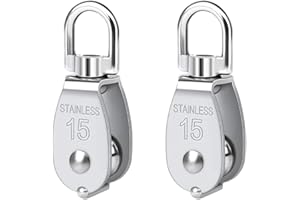 Fuuroottly Pulley 304 Stainless Steel Single Pulley Block M15 Small Heavy Duty Swivel Bearing Pulley System for Rigging, Easy