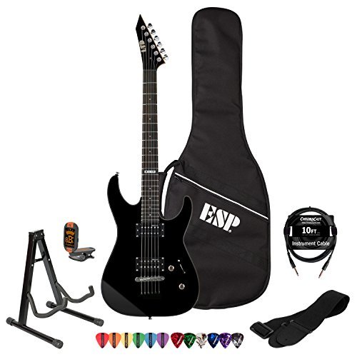 ESP LTD M10KIT-BLK Electric Guitar with 10 Feet Cable, Strap, Stand, Tuner, DVD, ChromaCast Pick Sampler and ESP Gig Bag