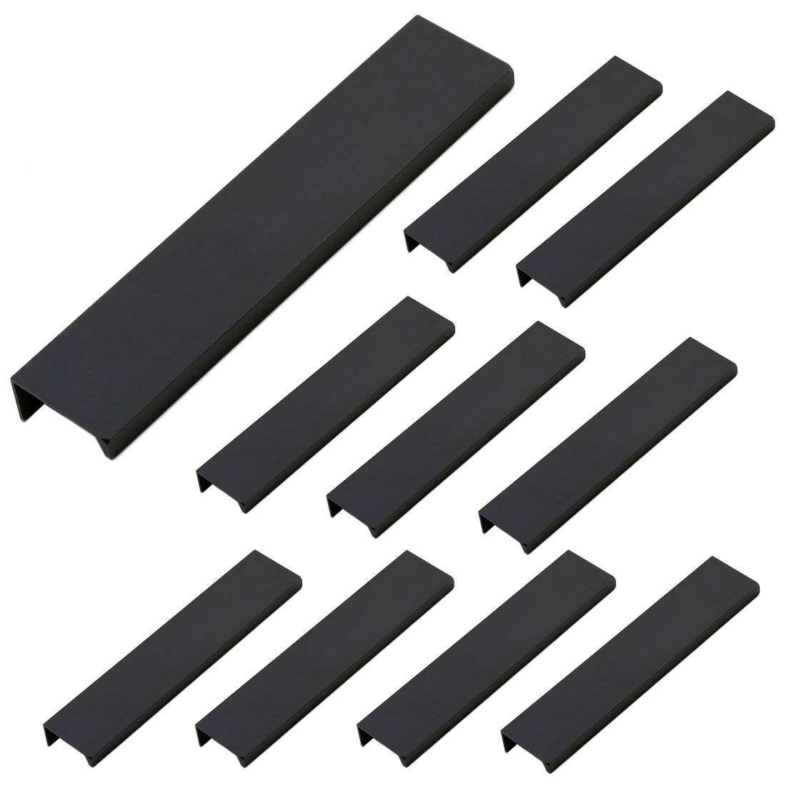 LC LICTOP Edge Pull Handles for Cabinets, 150mm/5.9" Aluminum Alloy Finger Tab Pulls, Concealed Drawer Handles for Kitchen, Dresser, Wardrobe, 128mm/5.04" Hole Spacing, 10Pcs Black Edge Pulls