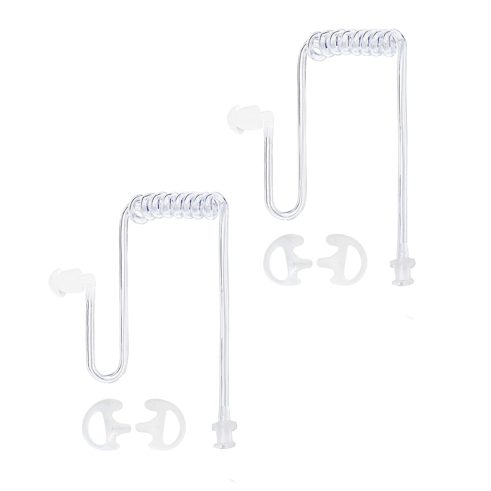 HYSHIKRA Replacment Covert Acoustic Air Coil Audio Tube with Earbuds Ear Molds Compatible for Motorola Baofeng Kenwood Walkie Talkie Transparent Air Tube Earpiece Headset, 2 Pack (White, Medium)