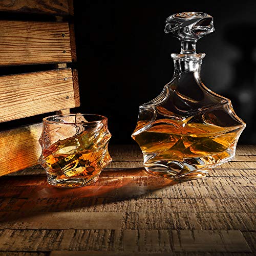 5-tlg Whisky Set Karaffe 750 ml und 4 Whiskygläser 330 ml - zum Geburtstag und Vatertag - Geschenke für Männer - bleifreier Whiskey Dekanter und Tumbler - BPA-Frei – Bild 3