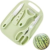 Mini Travel Cutting Board Set, 4 Pcs Portable Mini Camping Plastic Cutting Board & Knife, Fruits & Vegetable Peeler Scissors (Green)