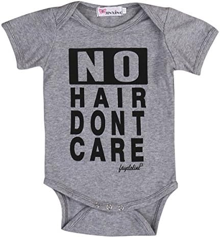Newborn Baby Girls Boys Short Sleeve NO HAIR DONT CARE Printed Romer Jumpsuit Outfit Grey (18-24Months)