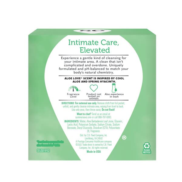 SUMMER’S EVE ALOE LOVE GENTLE DAILY FEMININE WIPES 16 COUNT, (PACK OF 2)