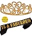 75th Birthday Tiara and Sash, Happy 75th Birthday Party Supplies, 75 & Fabulous Black Glitter Satin Sash and Crystal Tiara Birthday Crown for 75th Birthday Party Supplies and Decorations... primary