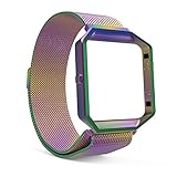 Fitbit Blaze Accessory Band Large,Oitom Milanese loop stainless steel Bracelet Strap for Fitbit Blaze Smart Fitness Watch, Black, Silver, Large with unique Magnet lock (Rainbow Frame+Loop)