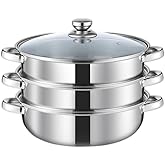 Steamer Pot for Cooking 11 inch, Steamer Pots 3-tier Multipurpose Stainless Steel Steam Pot Cookware with Handle for Vegetable