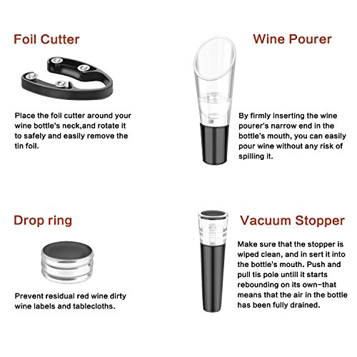 Wine Opener Set, Automatic Cordless Corkscrew, Electric Wine Bottle Opener Gift Kit (Black)