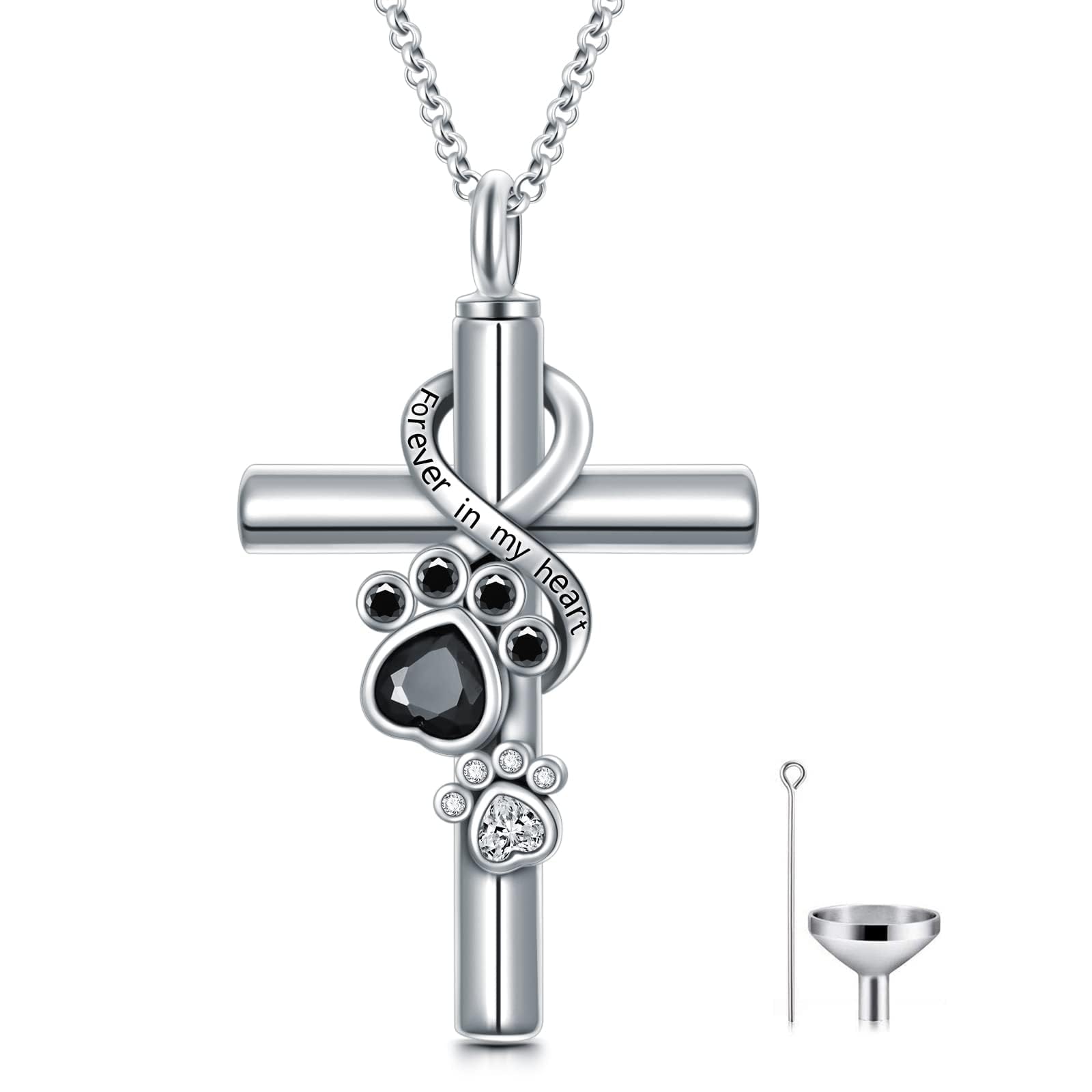 Flpruy Pet Cremation Jewelry for Pet Ashes Animal Paw Print Keepsake Memorial Cross Ashes Necklaces for Dog Cat Pet
