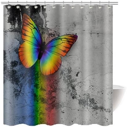 Gwein Beautiful Colorful Rainbow Butterfly Mildew Resistant Fabric Shower Curtain Waterproof/Water-Repellent & Antibacterial Shower Room Decor Shower Curtains 60x72