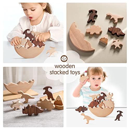 Youuys Montessori Wooden Dinosaur Blocks Toys Dinasour Stacking