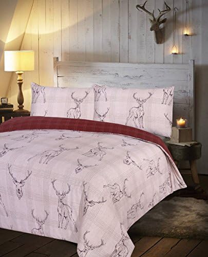 C2S Xmas Special Polycotton Cotton Rich Duvet Cover Sets with Pillow Cases Bedding Sets (Double, Check Stag)