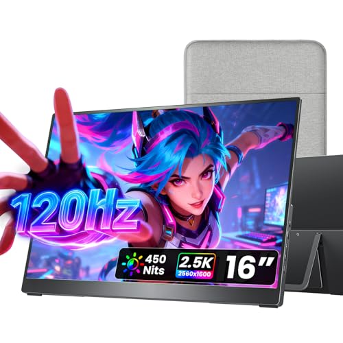 cocopar Portable Monitor 16 Zoll 2.5K QHD 110% sRGB Mobiler Bildschirm Lautsprecher HDMI USB-C Tragbarer Monitor für Laptop MacBoo Surface PC Xbox PS4