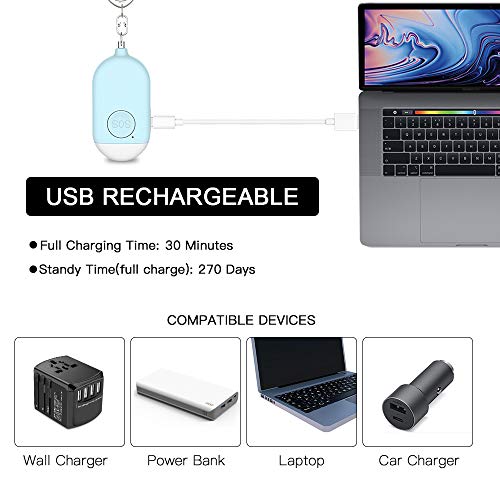 Personal Security Alarm Keychain with LED Flashlight for Women and Seniors - USB Chargable Safe Personal Scream Alarm Emergency Self Defense Alarm Safety Alert for Girls Kids and Men