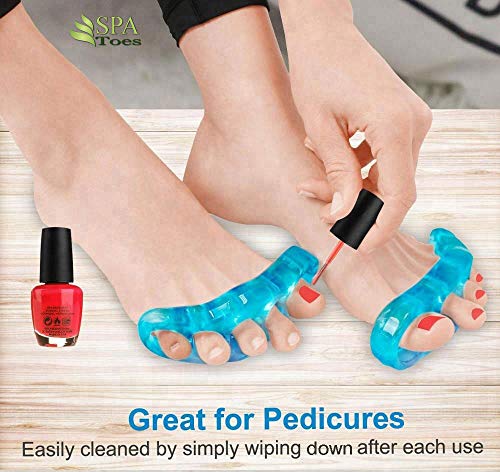 SPA Toes - Orthopedic Toe Separators - Stretchers - Straighteners & Dividers for Correcting Overlapping Toes, Bunions, Hammer Toe, Corns, Pedicures - Soft Gel Spacers - Cleansing Alcohol Pad