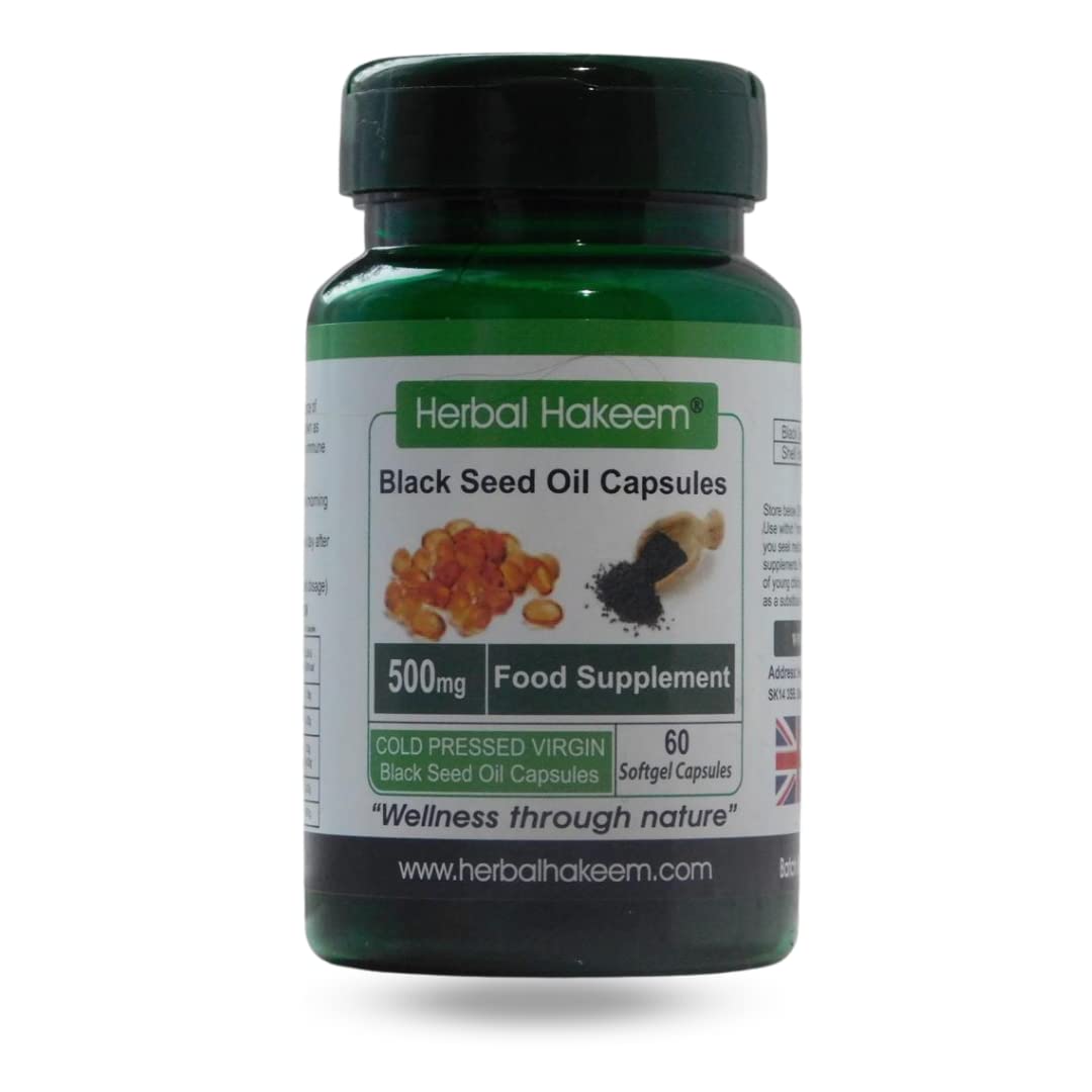 Black Seed Oil Capsules 500mg x 60 capsules (Made in the UK) - Cold Pressed, Nigella Sativa