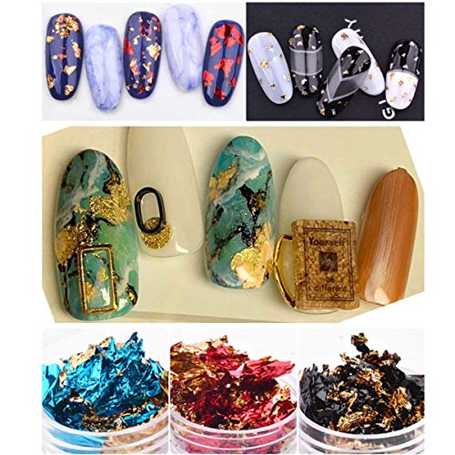48pcs Nail Art Stickers & Decals Kit - Nail Dried Flowers Stickers, Colorful Nail Paillette Chip Foil Glitter, Ice Mylar Shell Foil Slice,Mixed Nail Diamonds with a Tweezer and a Nail Brush