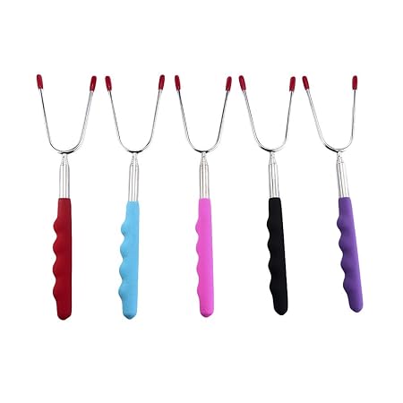 Fancyku Set of 5 Barbecue Skewers Marshmallow Roasting Sticks Extra Length 33 Inches Telescoping Extendable Forks for BBQ, Camping
