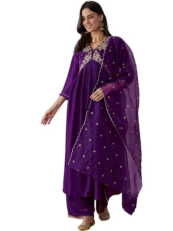 Photo 1 of *MINOR DAMAGE - USED*
Niya Fashion Indian Pakistani Kurta set for women with dupatta party wear kurti palazzo set with dupatta for women dress, Medium