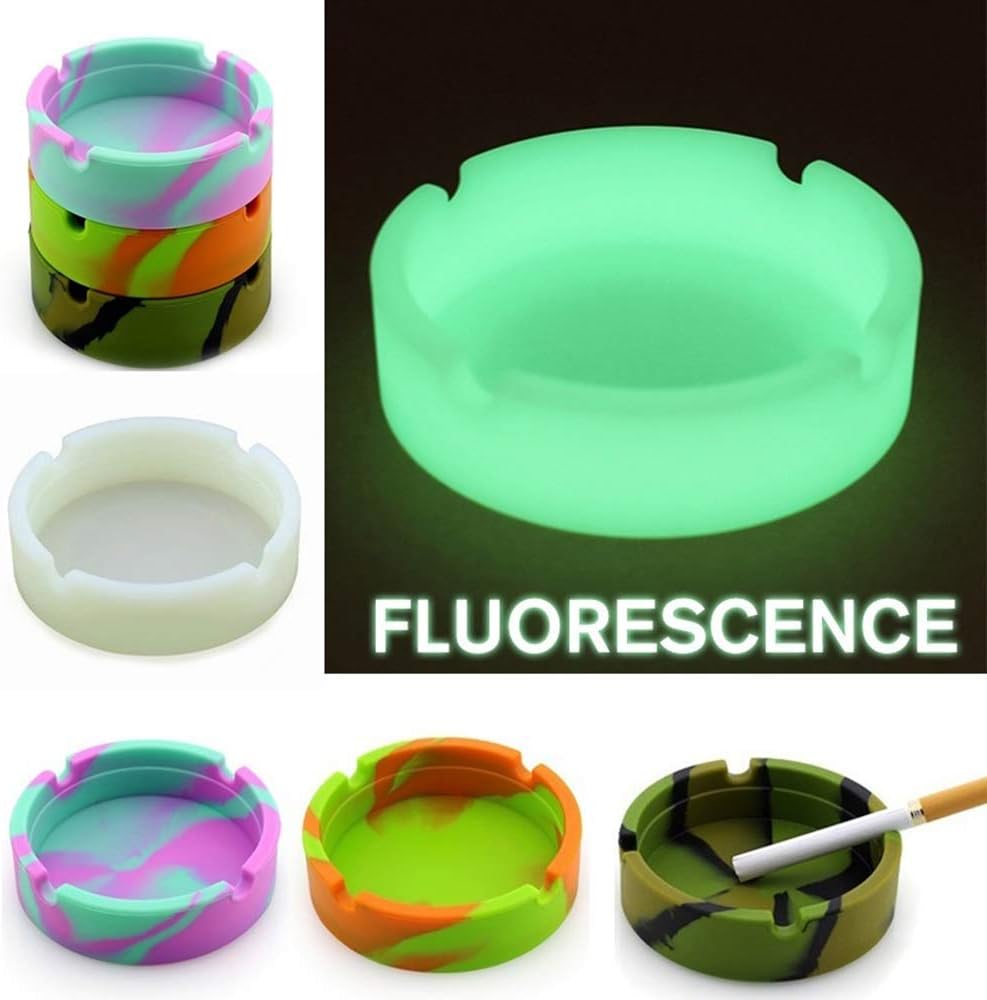 Boocean Fluorescent Ashtray Portable Silicone Rubber Soft Round Camouflage Luminous Car Ashtray (Multicolor 3)
