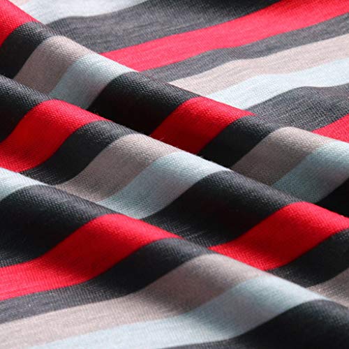 Duseedik Women's Summer Tops Color Matching T-Shirt O-Neck Casual Short Sleeved Patchwork Striped T-Shirt Tunic Army Green - Thumbnail 6