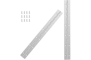 Yeecheng 2-Pack 12-Inch Silver Stainless Steel Heavy Duty Continuous & Piano Hinge, 2"" Open Width Piano Boat Hinges, with Pre-Drilled Holes and Screws, for Piano Cabinets ane Wooden Box., YEE240515