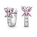 Sterling Silver Butterfly Huggie Earrings with October Simulated Tourmaline Birthstone and Cubic Zirconia (October)
