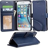 Iphone 6s Plus Case, iphone 6 plus case, Arae [Wrist Strap] Flip Folio [Kickstand Feature] PU leather wallet case with ID&Credit Card Pockets For Apple Iphone 6 Plus / 6S Plus 5.5, Navyblue
