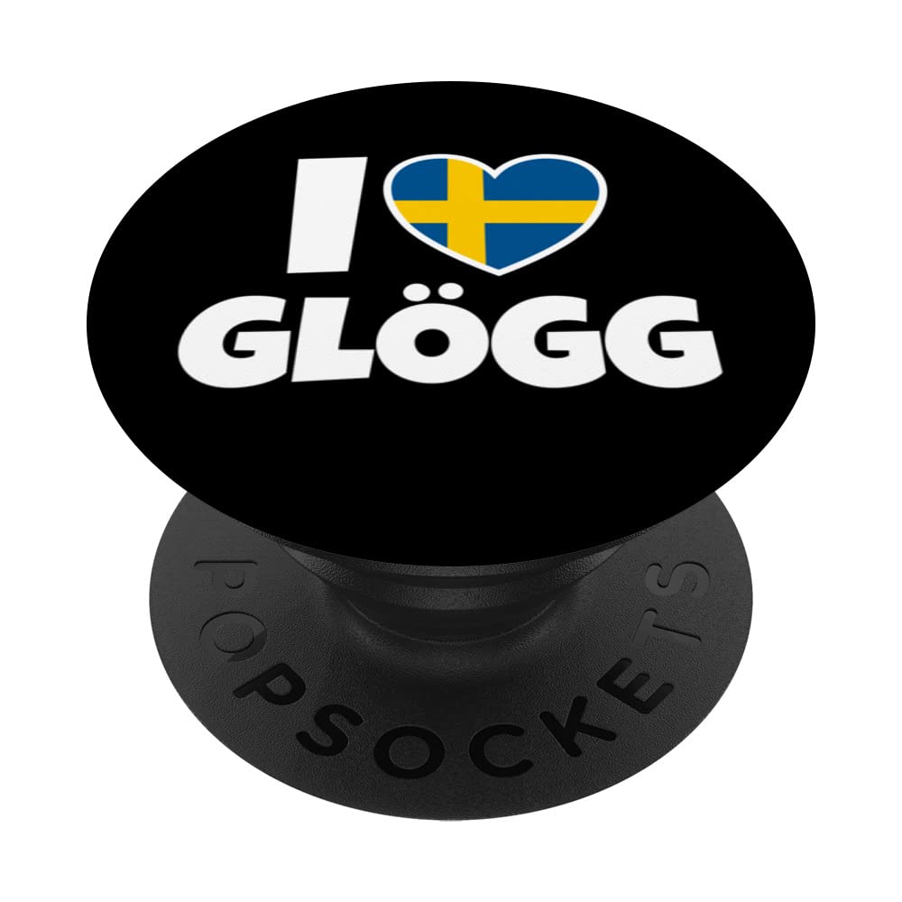 I Love Glögg with Sverige Sweden Flag and Heart PopSockets Swappable PopGrip