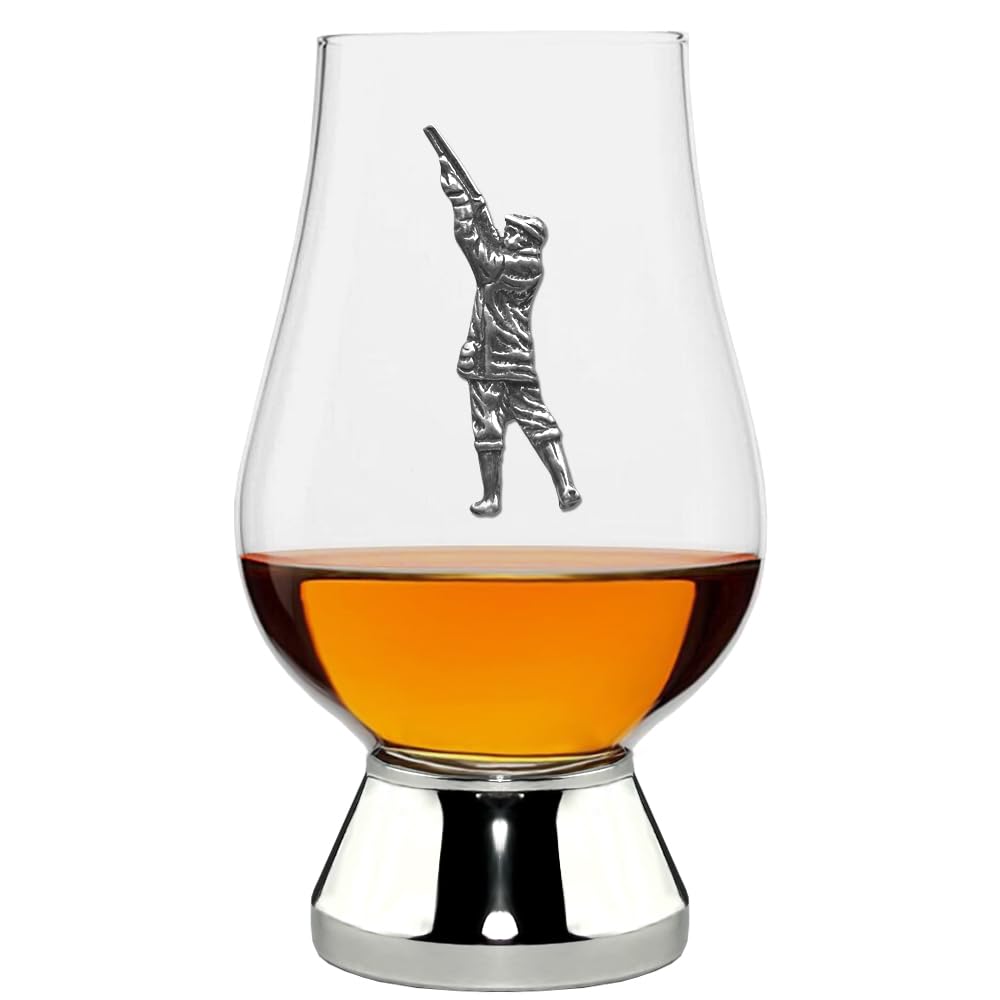 English Pewter Company Glencairn Whisky Glass 200ml with Pewter Shooting Hunting Badge and Base [WGP024]
