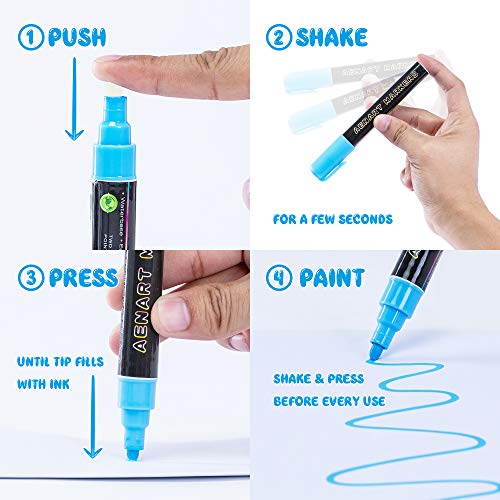 Liquid Chalk Markers, 12 Pack of Neon Chalk Pens for Nonporous Chalkboards, Blackboards, Glass and Windows (Arts Chalk Markers with Reversible Bullet and Chisel Tip)
