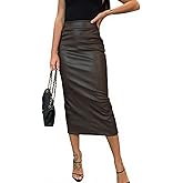 utcoco Womens Long Faux Leather Skirt Bodycon High Waist Slim Pencil Midi Skirt