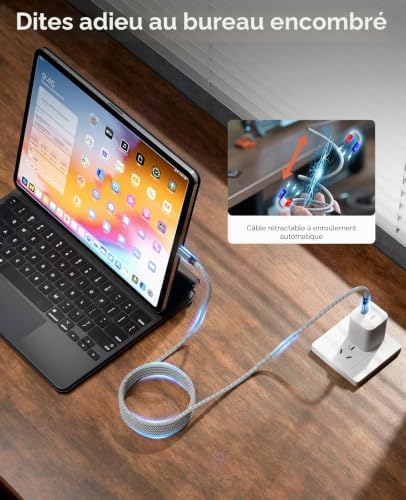 câble USB C, câble de charge magnétique, câble USB C vers USB C de 3,3 pieds câble de type C, câble de charge rapide de type C tressé en nylon