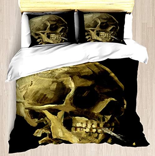 KANGSKY Vincent van Gogh - Skull of a Skeleton with Burning Cigarette Duvet Cover Set Unique Printed Exclusive Designed Pattern Comforter Bedding Cover Pillow Shams 3 Piece Bed Duvet Cover Single