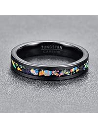 Vakki - Anillo de compromiso de tungsteno con incrustaciones de ópalo de colores, 0.157 in 0.315 in, color negro, para hombres y mujeres, ajuste cómodo, tamaño 6   12
