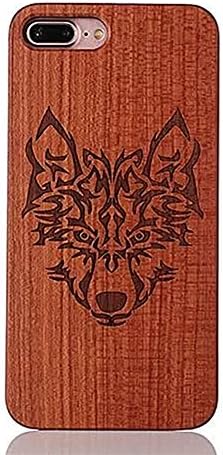 iPhone 7 Plus/8 Plus Case, PC+Real Wooden Premium Protective Cover.Unique, Classy, Stylish Handmade Natural Walnut Wood Cover Case for iPhone 7 Plus/8 Plus(Wolf)
