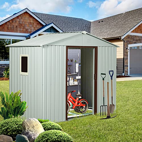 YOPTO 8Ft x 4Ft Outdoor Metal Storage Shed with Side Window, Garden Tool Shed w…