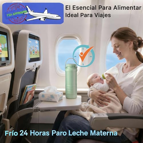 MOOWSKI Enfriador de Leche Materna Portatil 22OZ [Mantiene Fría por Más de 24 Horas] Termo para leche materna con 2 Botellas de 300ml, Sin BPA Botellas para Viajes y Exteriores - Enfriador de Leche Materna de Acero Inoxidable - Verde