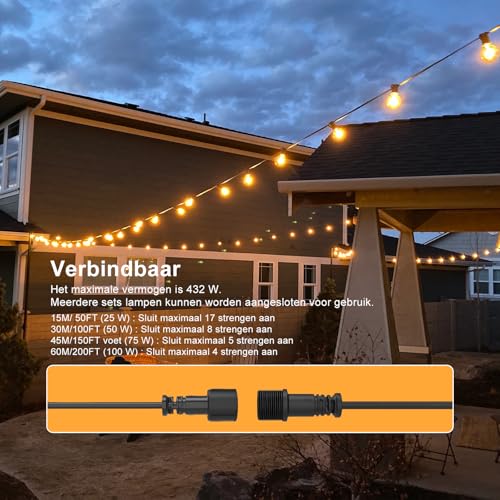 Pogestrand G40 45m Outdoor String Lights Outdoor Indoor Power with Plug 75 Unbreakable Bulbs Outdoor Mesh Powered for Patio, Patio, Balcony, Shed