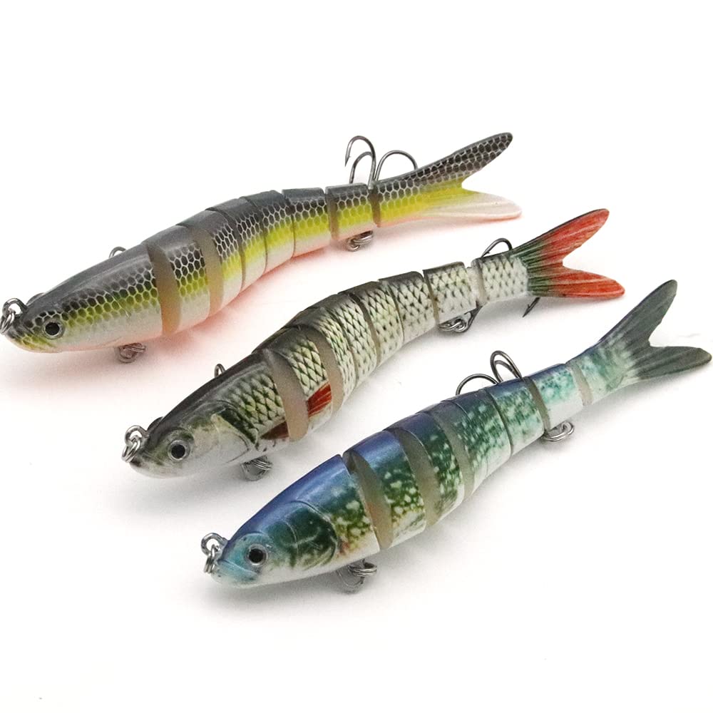 3 Pcs Fishing Lures for Bass Trout 8 Segments for Perch, Salmon, Trout, Multi Jointed Swimbaits Sinking Lures, Freshwater Saltwater Fishing Bait Kits